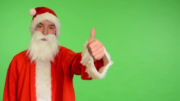 산타 클로스-계약에 녹색 화면-스튜디오-산타 클로스 보여주는 엄지손가락 — 비디오