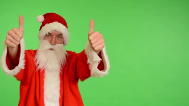 Santa claus - zielony ekran - studio - santa claus wyświetlone kciuki na umowy — Wideo stockowe