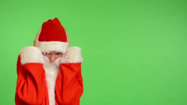 Papai Noel - tela verde - estúdio - Papai Noel está irritado — Vídeo de Stock