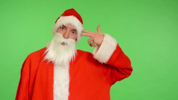 Santa claus - zielony ekran - studio - koncepcja - Santa Claus zabija samego siebie — Wideo stockowe