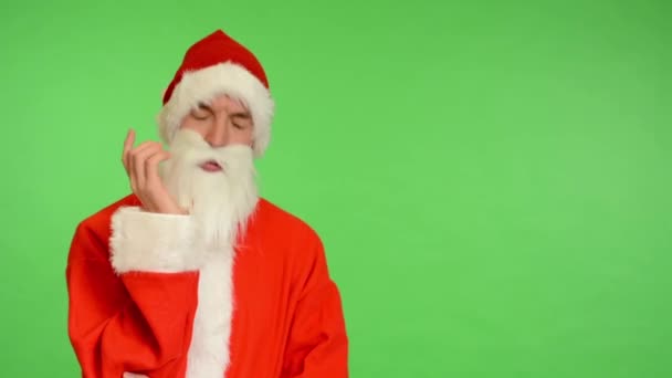 Santa claus - σκέφτεται πράσινη οθόνη - studio - Άγιος Βασίλης — Αρχείο Βίντεο