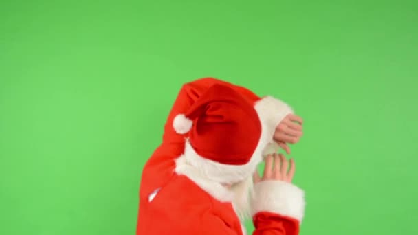 Papai Noel - tela verde - estúdio - Papai Noel está assustado e foge — Vídeo de Stock