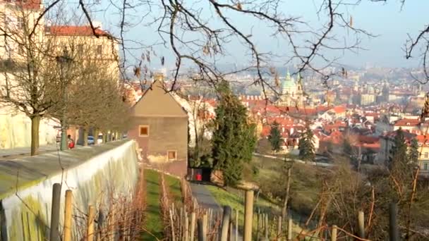 Praga ciudad a la luz del sol - invierno - sol - naturaleza — Vídeos de Stock