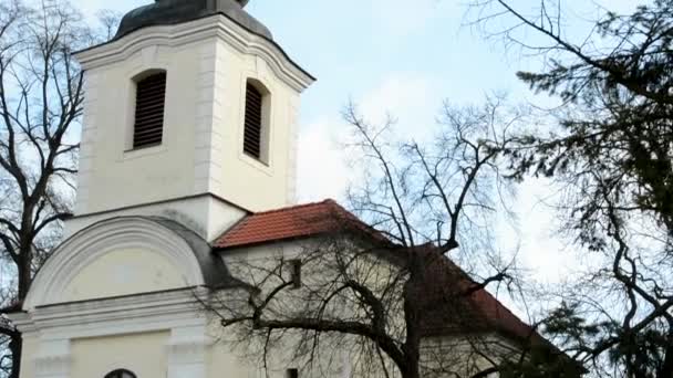 Exterior de la iglesia - árboles desnudos — Vídeos de Stock