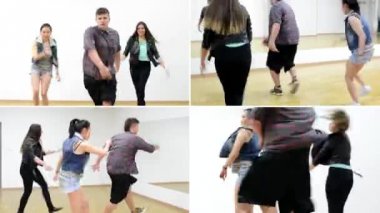 4 k montaj (derleme) - üç dansçılar - grup üç arkadaş - iki kadın ve bir adam - dans salonu