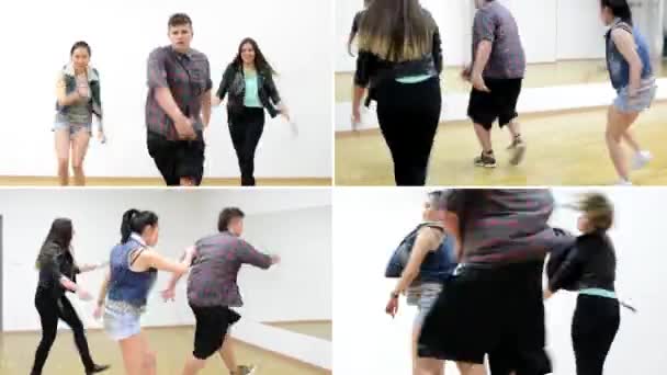 Montagem 4K (compilação) - três bailarinos - grupo de três amigos dança - duas mulheres e um homem - salão — Vídeo de Stock