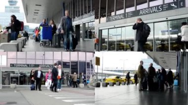 Prag, Çek Cumhuriyeti - Nisan 2014: 4k montaj (derleme) - Prag Havaalanı - insanlar havaalanından ayrılıyor