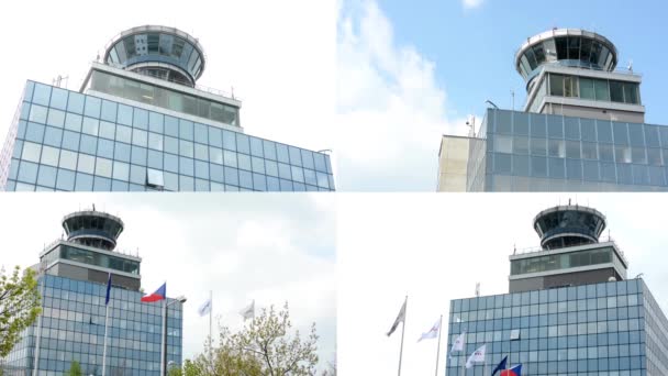 PRAGA, REPÚBLICA CHECA - ABRIL 2014: montaje 4K (compilación) - Aeropuerto Praga - torre de control — Vídeo de stock