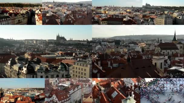 4K MONTAGE (compilation) - city (Prague) - urban buildings - roofs of buildings - Prague Castle (Hradcany) - trees -street — Stock Video