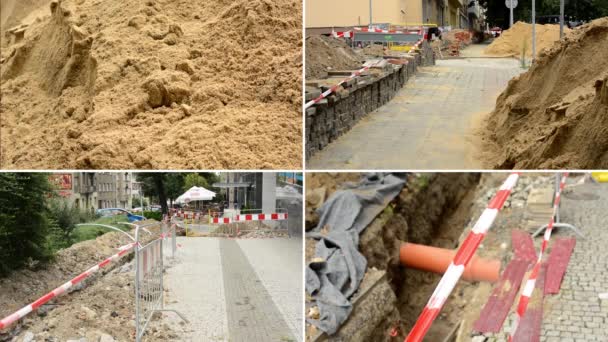 4K montage (compilation) - repair the urban street - grit, bricks - pavement — Stock Video