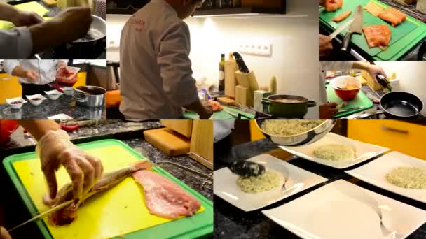 4K compilação (montagem) - chef prepara comida (refeições) na cozinha — Vídeo de Stock