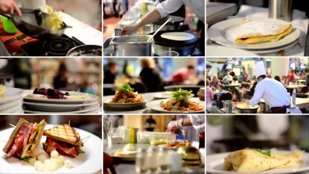 4K compilación (montaje) - chefs preparan comida (comidas) en el restaurante - detalle de la comida — Vídeo de stock