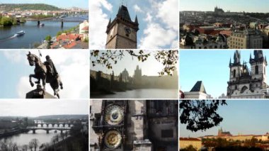4k derleme (montaj) - Prag'da ilginç yerler - binalar ve heykeller - Charles köprüsü - panorama Prag - astronomik saat