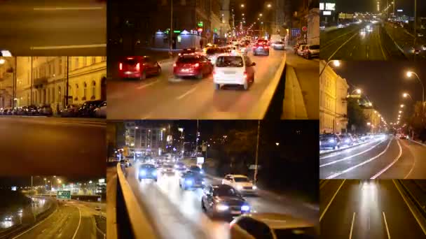 PRAGUE, REPUBBLICA CECA - 1 FEBBRAIO 2015: montaggio 4K (compilation) - night city - night street with cars - lamp - car headlight - timelapse — Video Stock