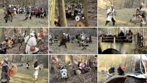 Prag, Tschechische Republik - 21. Februar 2015: 4k Montage (Zusammenstellung) - mittelalterliche Schlacht - Krieg - Soldaten, die in Reihe gehen und kämpfen — Stockvideo