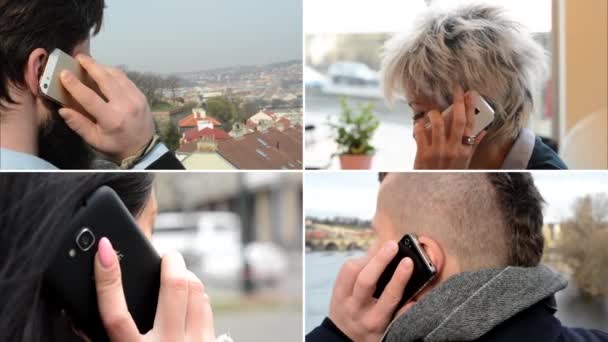 4k-compilatie (montage)-mensen telefoon met mobiele telefoon — Stockvideo