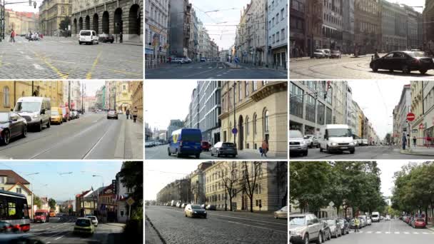 PRAGA, REPUBBLICA CECA - 20 AGOSTO 2014: compilation 4K (montaggio) - strade urbane con persone, auto, tram - edifici moderni - strade — Video Stock