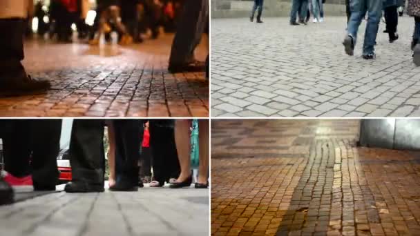 Praag, Tsjechische Republiek-september, 2014:4k compilatie (montage)-mensen wandelen-forensen mensen-close-up benen-straten in de stad-dag en nacht — Stockvideo