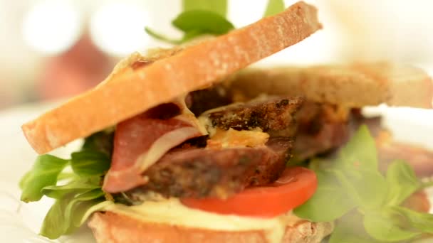 Panino su piatto — Video Stock