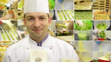 şef kameraya gülümsüyor - montaj (derleme) - makarna üretimi (profesyonel) - tüm süreç