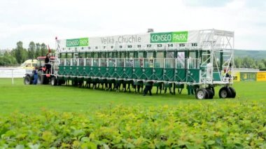 Prag, Çek Cumhuriyeti - 21 Haziran 2015: at yarışları - yarışın başlangıcı