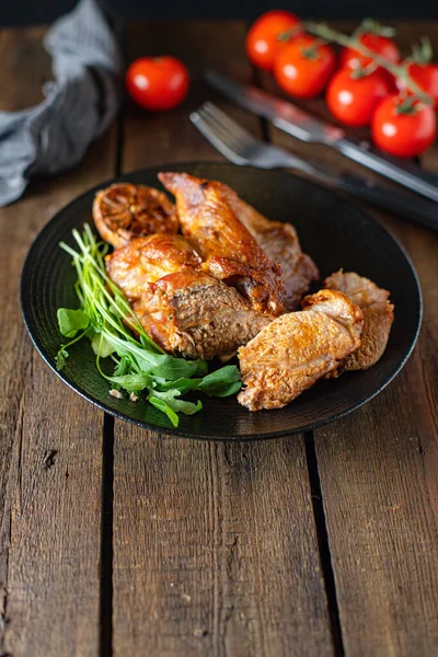 Fried Baked Meat Pork Beef Ingredient Preparing Healthy Meal Snack — Stock Photo, Image