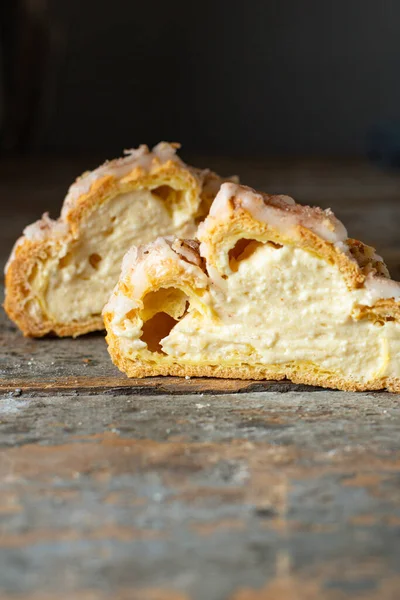 Choux Pastry Eclair Shu Profiterole Filling Sweet Savory Fluffy Dough — Stok Foto