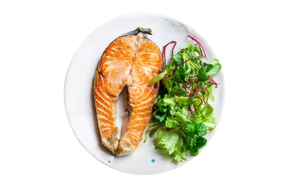 Φρέσκο Σολομό Τηγανητά Ψάρια Ένα Πιάτο Ψητά Θαλασσινά Ωμέγα Έτοιμο — Φωτογραφία Αρχείου