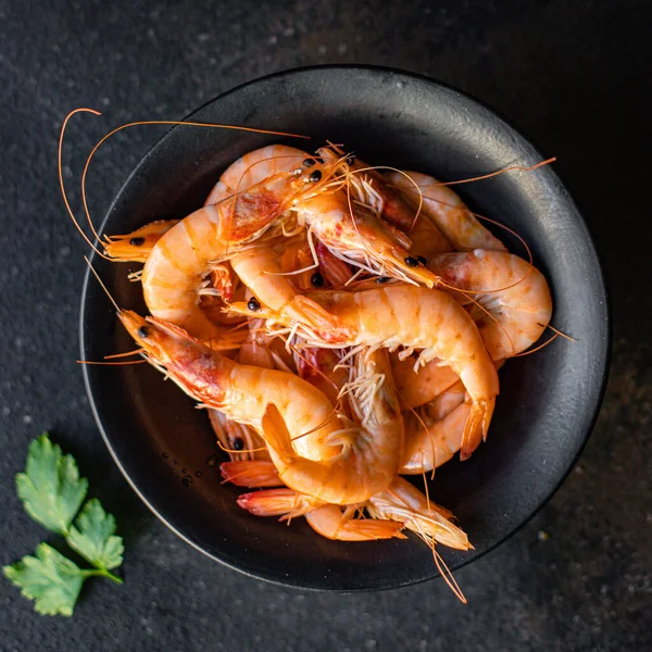 Shrimp Boiled Seafood Crustacean Prawn Ready Eat Table Healthy Meal — Stock Photo, Image