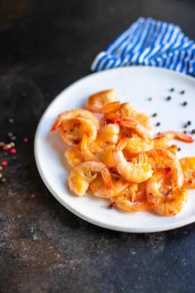 Fried Shrimps Spices Seafood Crustacean Prawn Table Healthy Meal Snack — Stock Photo, Image