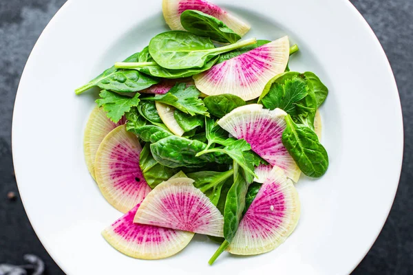 Watermelon Radish Salad Chinese Daikon Diet Vegan Slices Pink Fruit — Stock Photo, Image