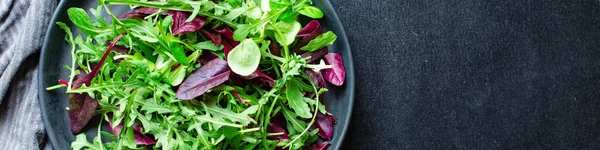 Salad Vegetables Mix Greens Lettuce Leaves Ready Eat Portion Table — Stock Photo, Image