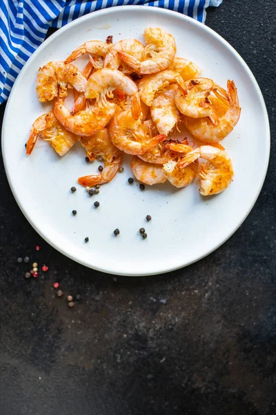 Camarão Frito Especiarias Deliciosa Porção Vegetariana Mesa Para Refeição Saudável — Fotografia de Stock