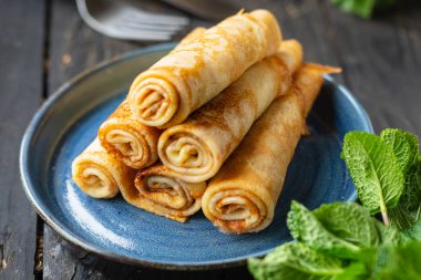 krep tatlı tatlı krep düz kek Shrovetide aperatif sağlıklı yemek üst görünüm fotokopi alanı metin yemek arka plan kırsal