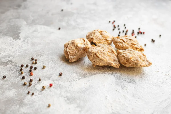 Soya eti, Seitan sebze, çiğ protein. Atıştırmaya hazır. Sağlıklı yemek, fotokopi. 