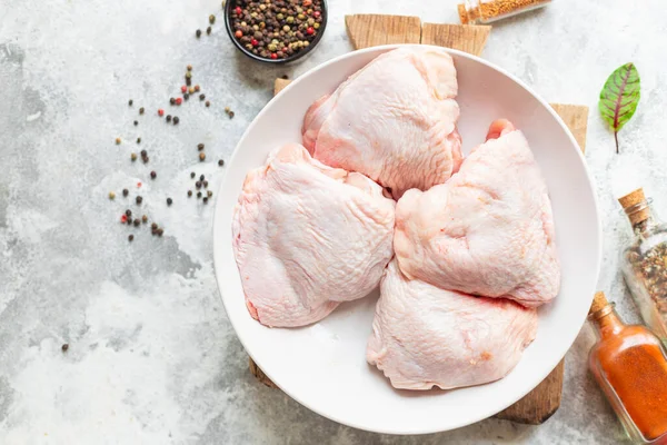 raw chicken thigh fresh meat poultry legs healthy meal top view copy space for text food background rustic