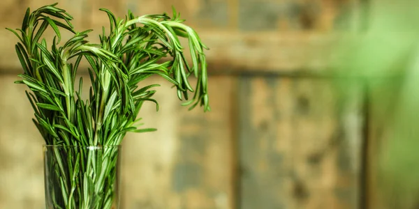 Fresh Green Rosemary Wooden Background — Stock Photo, Image