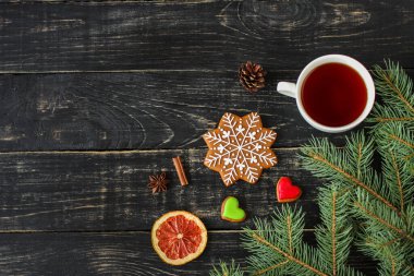 close up gingerbread cookie on wooden background
