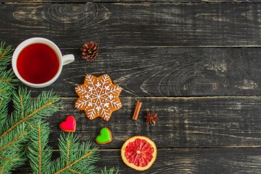 close up gingerbread cookie on wooden background
