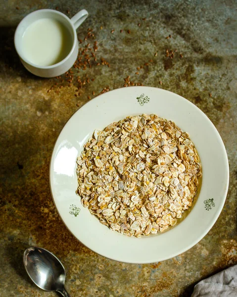 Haferflocken Müsli Haferflocken Menükonzept Lebensmittel Hintergrund — Stockfoto