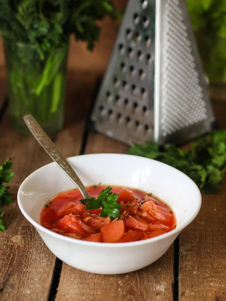 Rote Tomatensuppe Borscht Frisch Erster Gang — Stockfoto