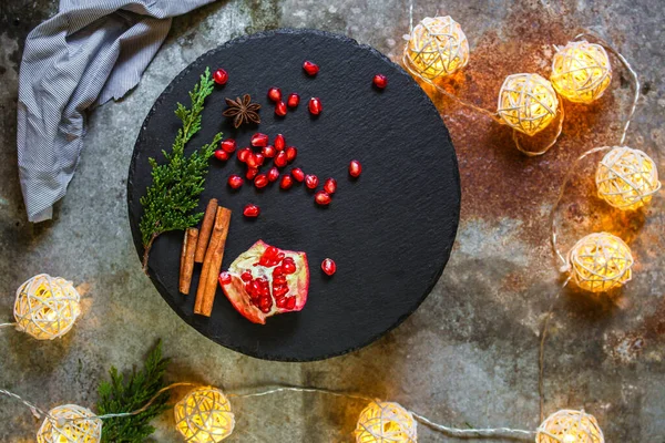 Pomegranate Table Christmas Decor — Stock Photo, Image