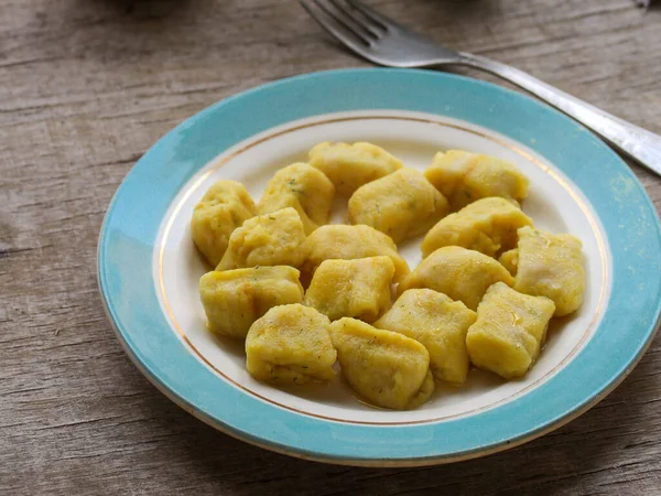 Gnocchi Fresh Portion Ready Eat Meal Snack Table Copy Space — Stock Photo, Image