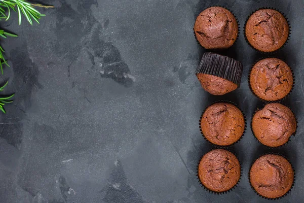 Bovenaanzicht Chocolade Muffins — Stockfoto