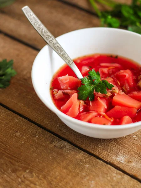 Rode Tomatensoep Borsjt Verse Voorgerecht — Stockfoto