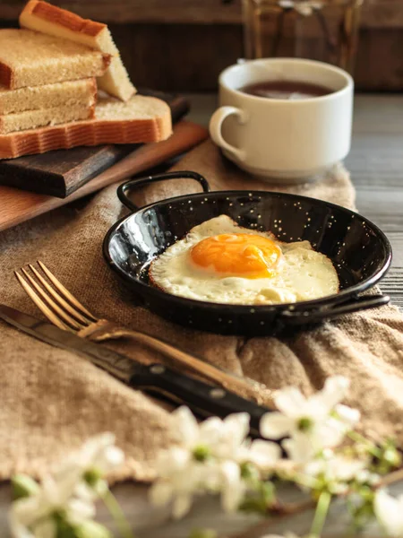 Petit Déjeuner Avec Oeuf Frit Café — Photo