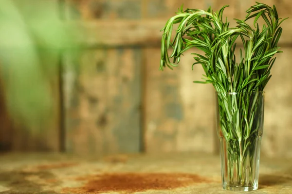 Fresh Green Rosemary Wooden Background — Stock Photo, Image