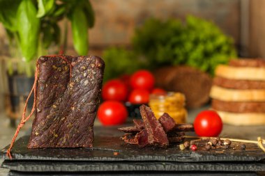 meat smoked and jerky food background