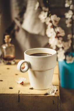 kahve ve çiçek açan ağaç dalı 