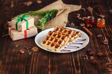 Tahta masada nefis noel waffle 'larının yakın plan görüntüsü